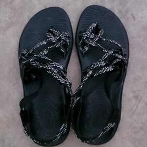 Black and white chacos size 10